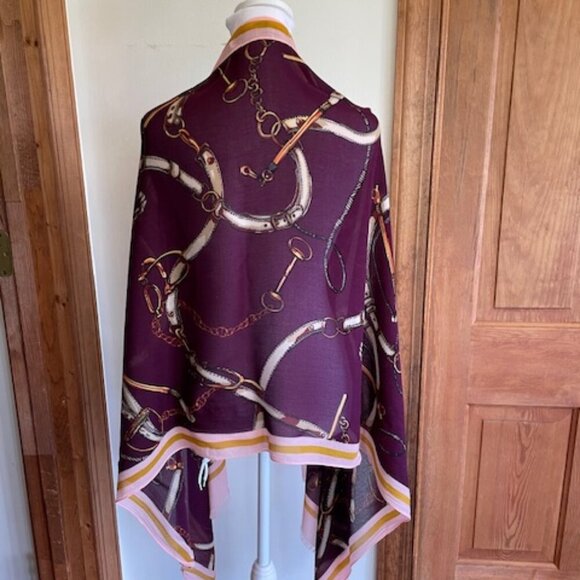 Talbots Mulberry Pink Printed Frayed Oblong Scarf Modal Equestrian Print - Picture 7 of 13